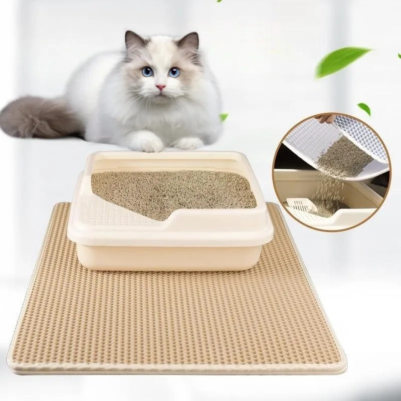 Pecute Cat Litter Mat, 24L x 17W Waterproof NonSlip Large Hole 2-Layer  Kitty Litter Box Mat 